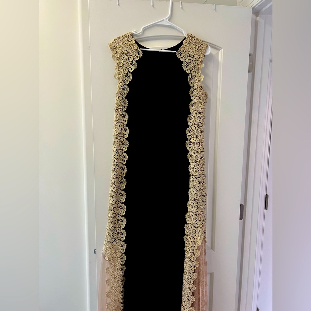 Avery G long dress black with cream/gold lace. It’s in great condition!